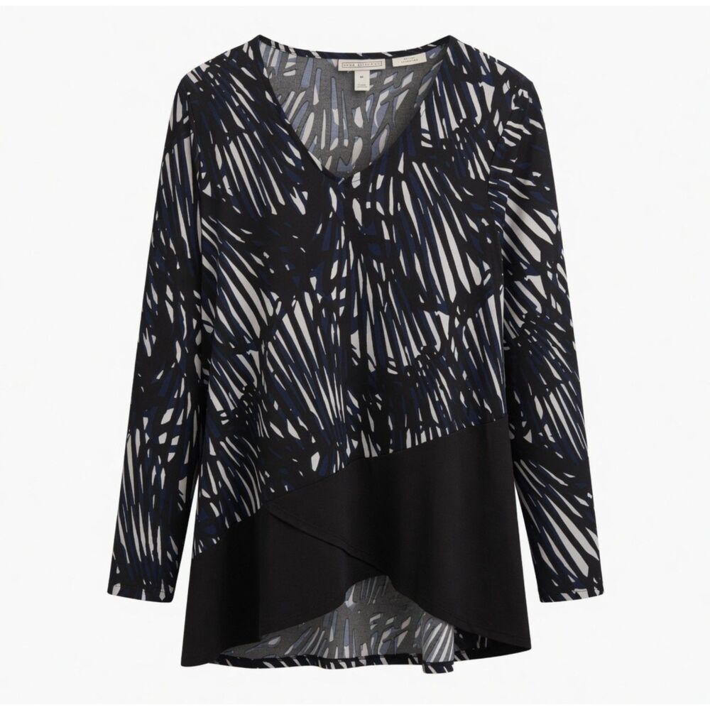 Dana Buchman Travel Anywhere Womens M Abstract Tunic Top Asymmetrical Hem L/S